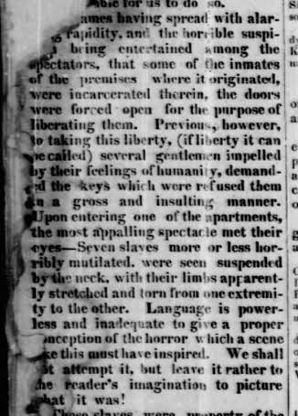 Historic newspaper clipping reporting the enslaved people found at the LaLaurie Mansion