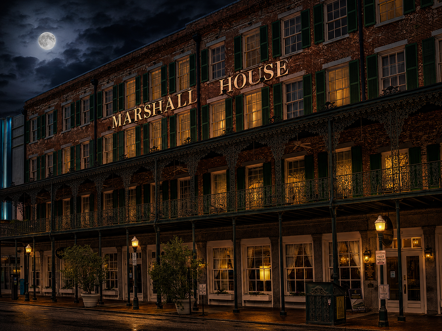 The Marshall House hotel on Broughton Street in Savannah, Georgia, today